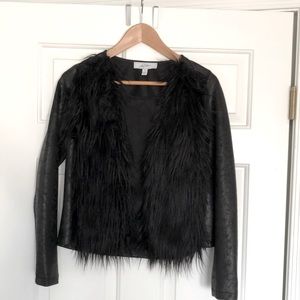Libby Edelman black faux fur open front jacket